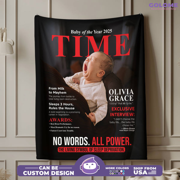 Personalized TIME Magazine Baby Blanket – Funny Custom Photo & Name | Baby of The Year Gift